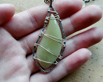 Green Onyx Wire Wrapped Necklace