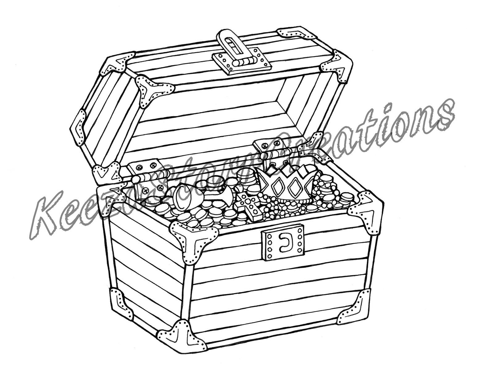 Pirate Treasure Chest Printable Coloring Page Etsy New Zealand