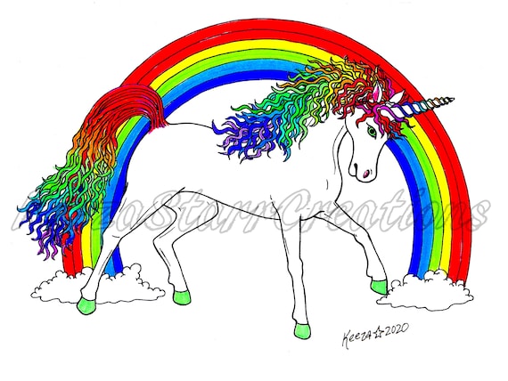 Unicorn Rainbow Printable Coloring Page Etsy