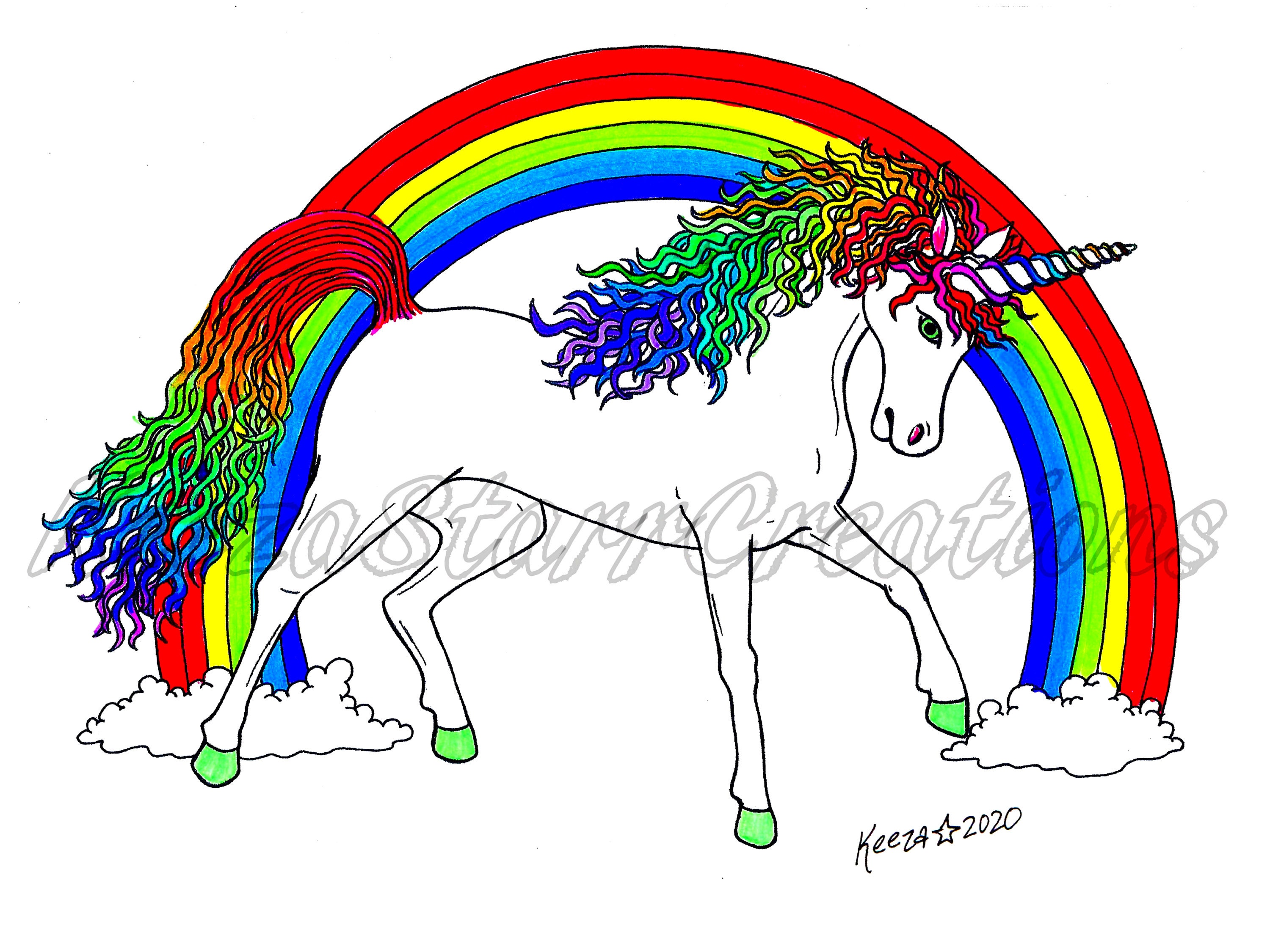 Unicorn Rainbow Printable Coloring Page | Etsy