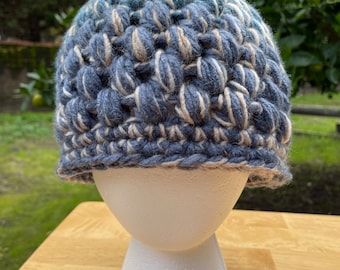 Earthy Navy Blue and Teal Crochet Beanie