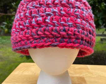Pink and Purple Crochet Beanie