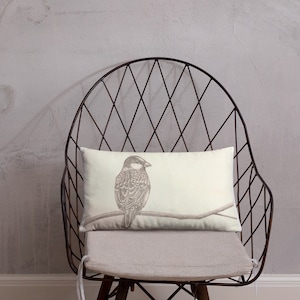 Vegan Suede Wild Sparrow Sketch Throw Pillow | Bird Lover Pillows | Sofa Décor Rectangular Pillows