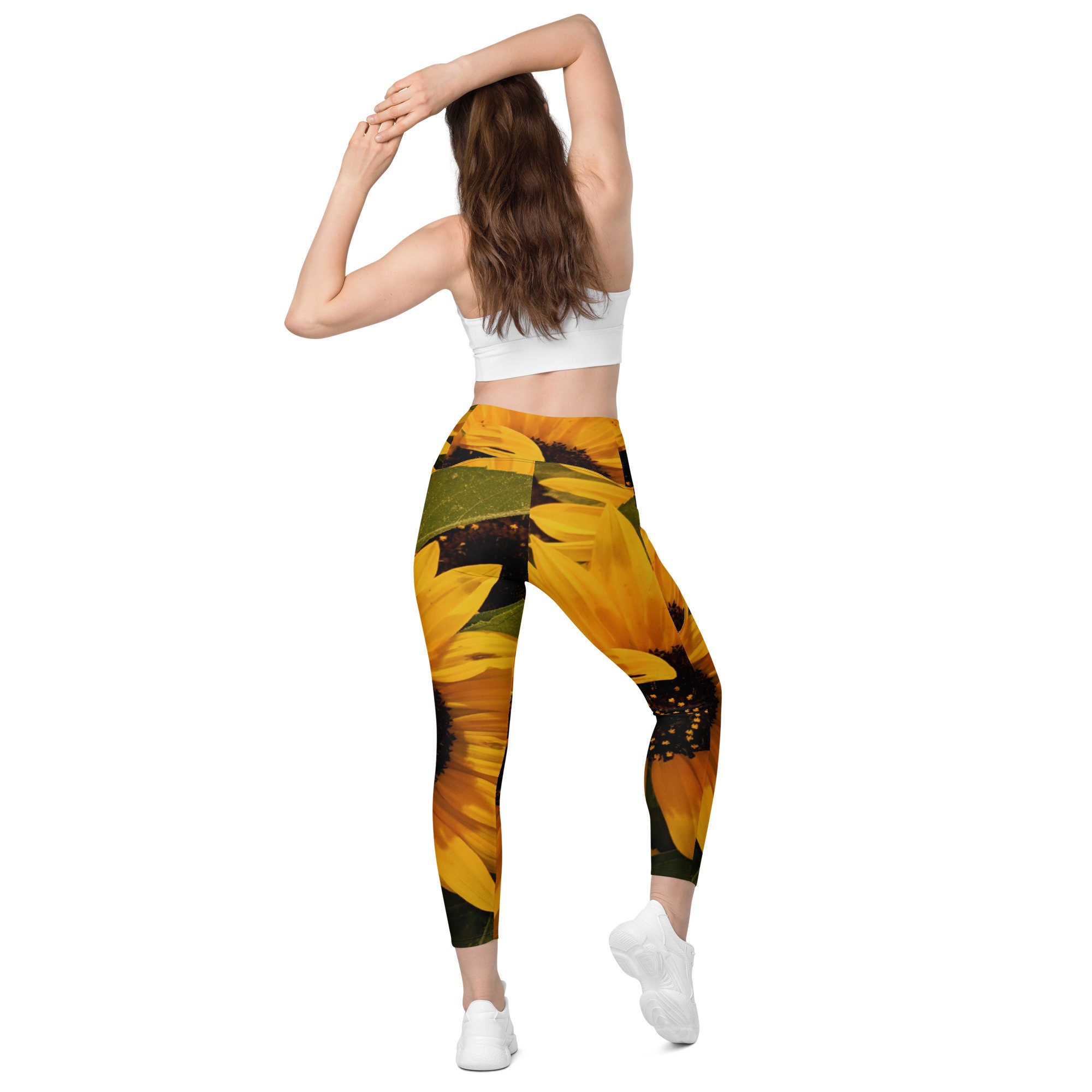Women Sunflower Pattern Yoga Legging For Gym | Athletic Leggings With Pockets For Yoga Lovers