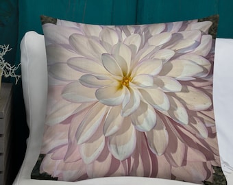 Premium Pillow with Dahlias in Purple and White