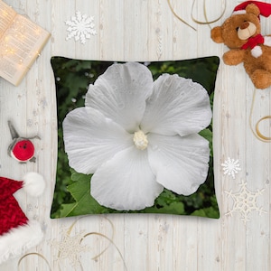 Premium Pillow with a white Rose of Sharon