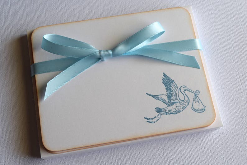 Set of 10 Baby Flat Note Cards Stork