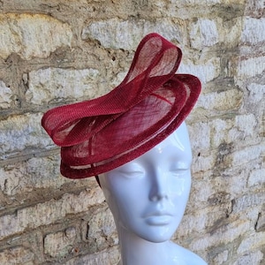 Burgundy sinamay  wedding fascinator  for a wedding or formal event