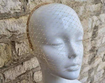 Caramel Gold Birdcage Veil: Coffee Headband, Bridal Wedding Veil