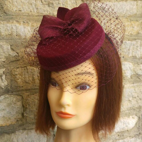 Burgundy Pillbox Hat 1940s Hat With 