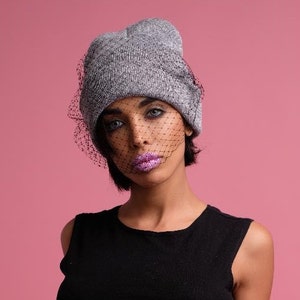 Black Cotton Cap With Net Face Veil Fashion Hat With Adjustable