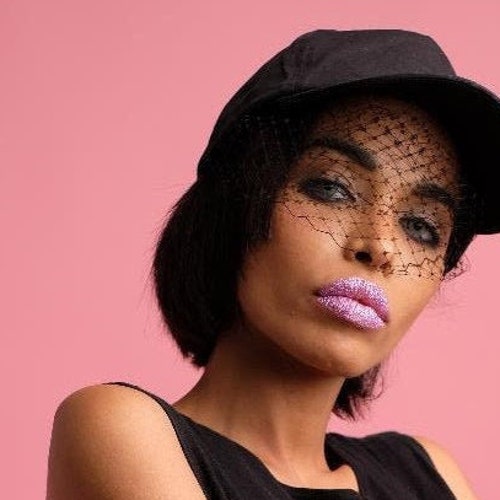 Black Cotton Cap With Net Face Veil 