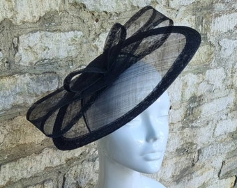 Black Wedding hat on headband Derby fascinator, funeral hat, formal hat, church hat