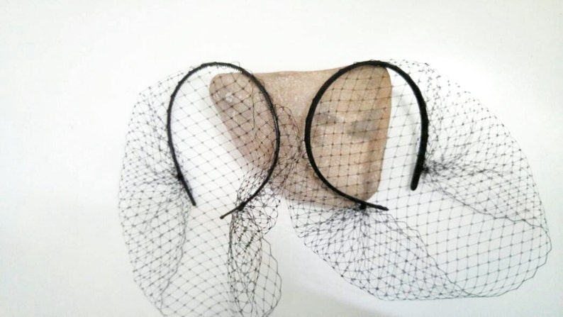 Black Veil fascinator on headband birdcage funeral, bridal , wedding voilette, gothic bride, bachelorette party image 5