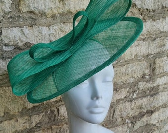 Emerald green wedding fascinator hat on headband for special occasions church hat