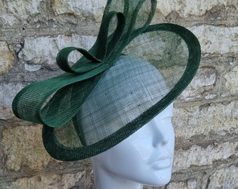 Dark Green Sinamay Fascinator Hat: Wedding Races Headband