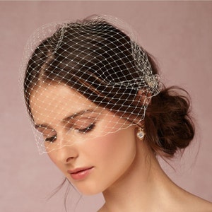 Bridal birdcage veil, wedding bridal blusher style veil, French fascinator simple wedding veil image 1