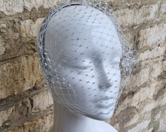 Silver veil metallic silver stiffened wedding veil on wide headband for bridal shower or wedding party. Statement piece