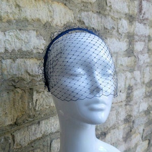 Navy Blue Birdcage Veil: Satin Headband, Wedding Bridal Veil