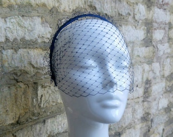 Navy blue Birdcage Veil dark blue Veil headband birdcage Veil  Voilette  wedding hen party