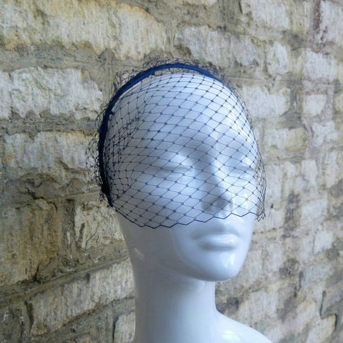 Navy Blue Birdcage Veil Dark Blue Veil Headband Birdcage Veil Etsy