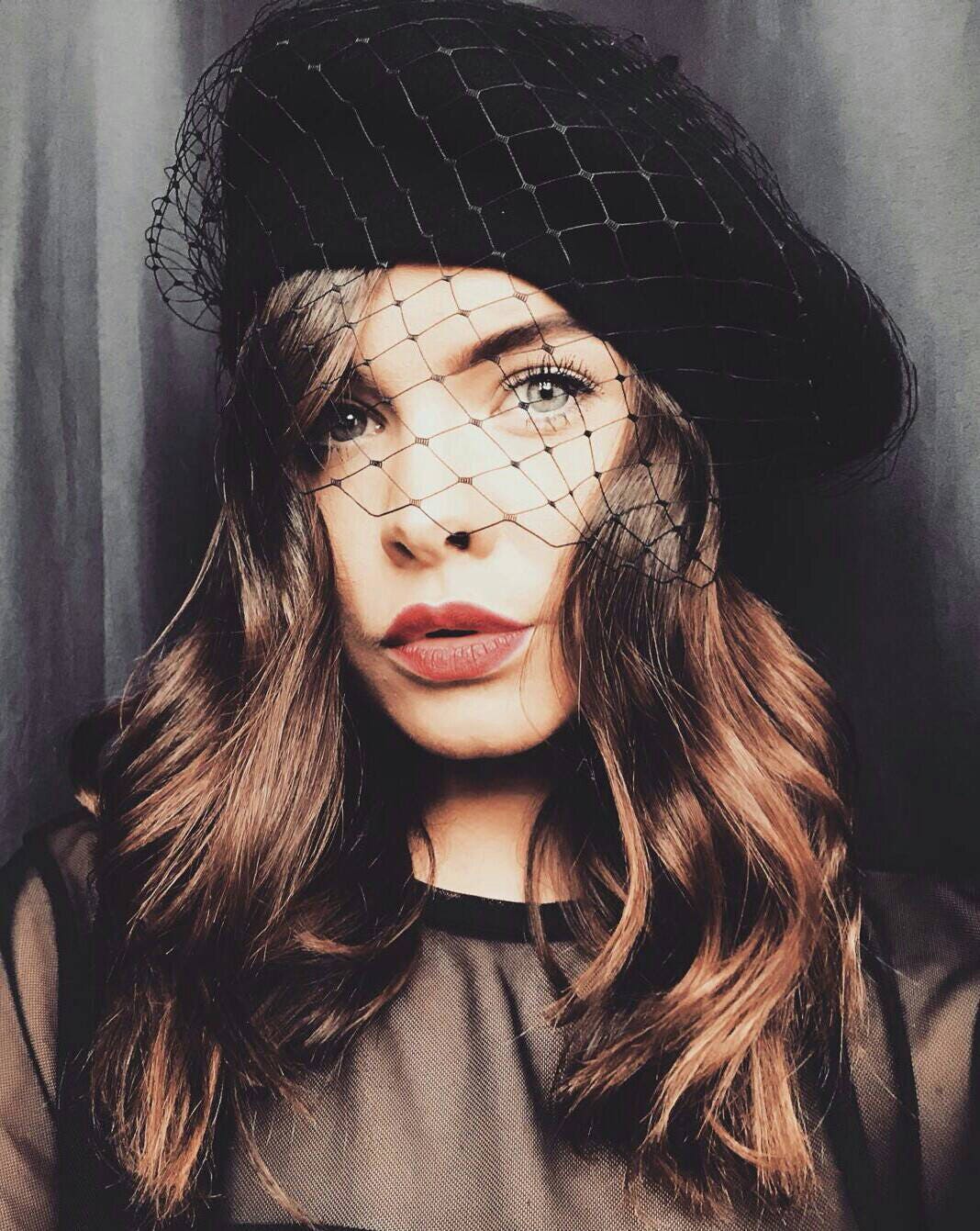 Beret hat with veil French beret veiled black beret Paris fashion styled black beret 1940s hat