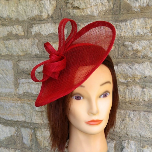 Red Fascinator Hat on Headband Wedding 