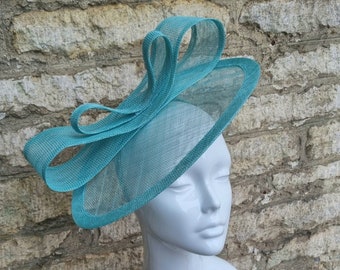 Jade blue green wedding hat fascinator hat on headband light jade sinamay straw wedding fascinator races fascinator