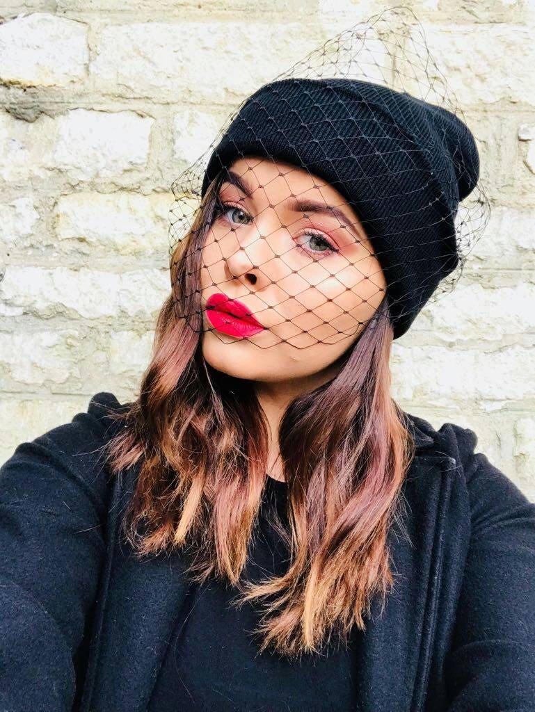 Veiled Black beanie hat with black merry widow veil veiled beanie fun…