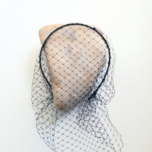 Black Veil fascinator on headband birdcage funeral, bridal , wedding voilette, gothic bride, bachelorette party image 2