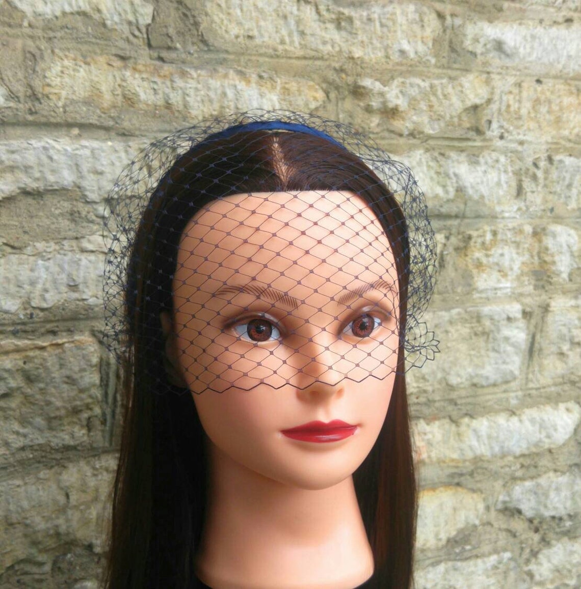 Navy Blue Birdcage Veil Dark Blue Veil Headband Birdcage Veil Etsy