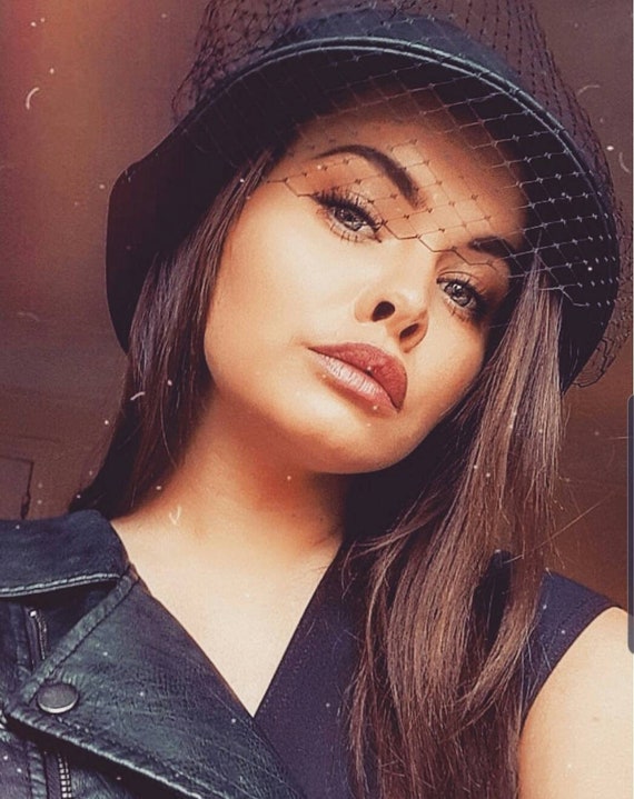 Bucket Hat With Veil in Faux Leather 
