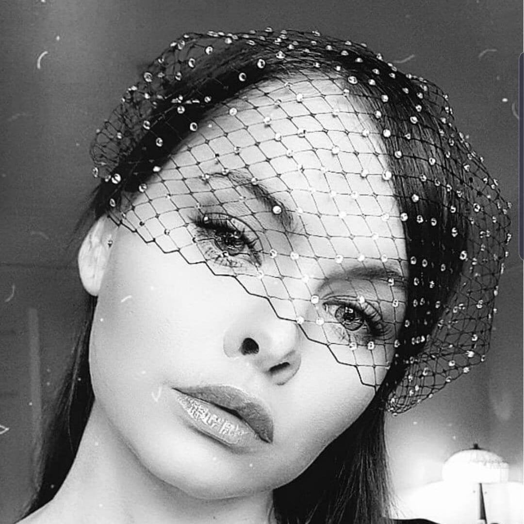 Black French Net Veil: Crystal Fascinator Headpiece - Etsy display picture 3