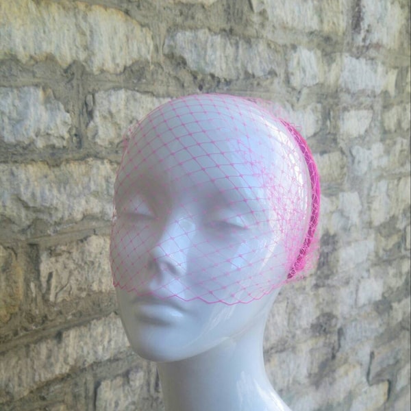 Bright Pink veil hot pink fascinator veil headband birdcage Veil  Voilette pink bridesmaid veil wedding veil