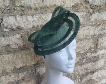 Dark green wedding hat fascinator hat on headband Small forest green wedding fascinator hat races fascinator hat tea party hat