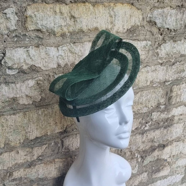 Dark green wedding hat fascinator hat on headband Small forest green wedding fascinator hat races fascinator hat tea party hat