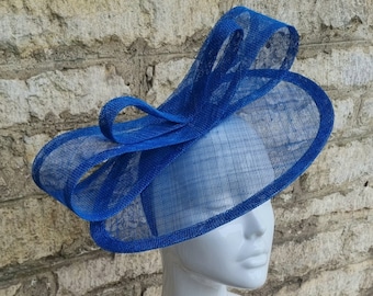 Royal Blue Sinamay Fascinator Hat: Handmade Wedding Races Headband