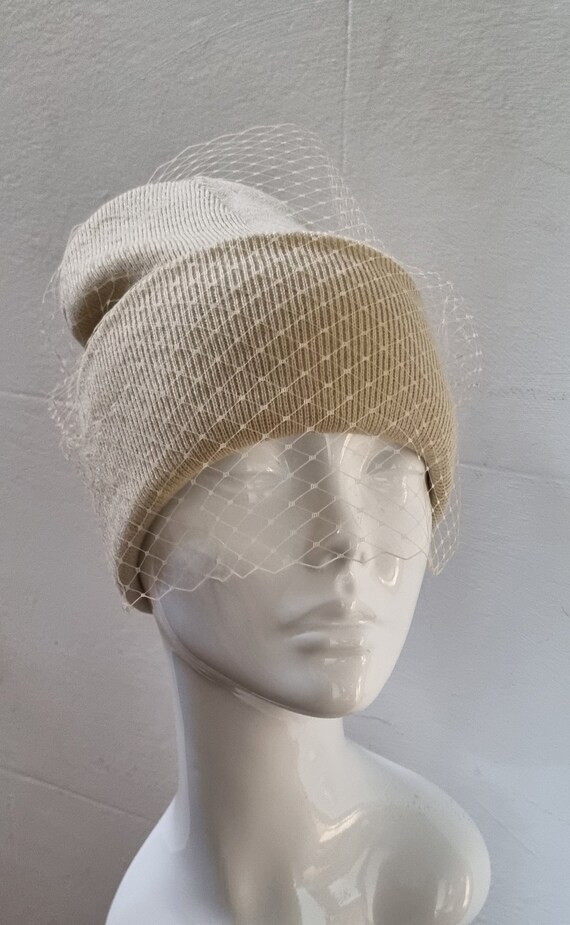 Veil Beanie Trendy Beanie With Veil Fascinator Black Veil Beanie Black Funeral Veil Hat Black Beanie Etsy