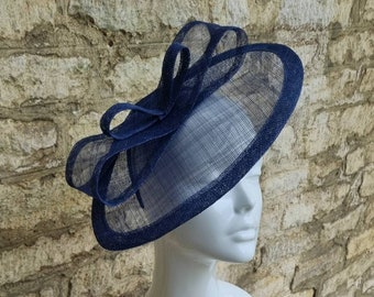 Navy Blue Sinamay & Feathers Twist Fascinator - Hat Occasion  display picture 1