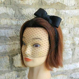 Black veil headband with bow black fascinator funeral veil voilette wedding veil also white