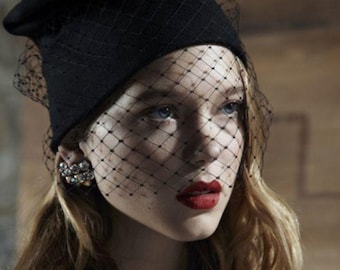 Veiled Black Beanie Hat With Black 