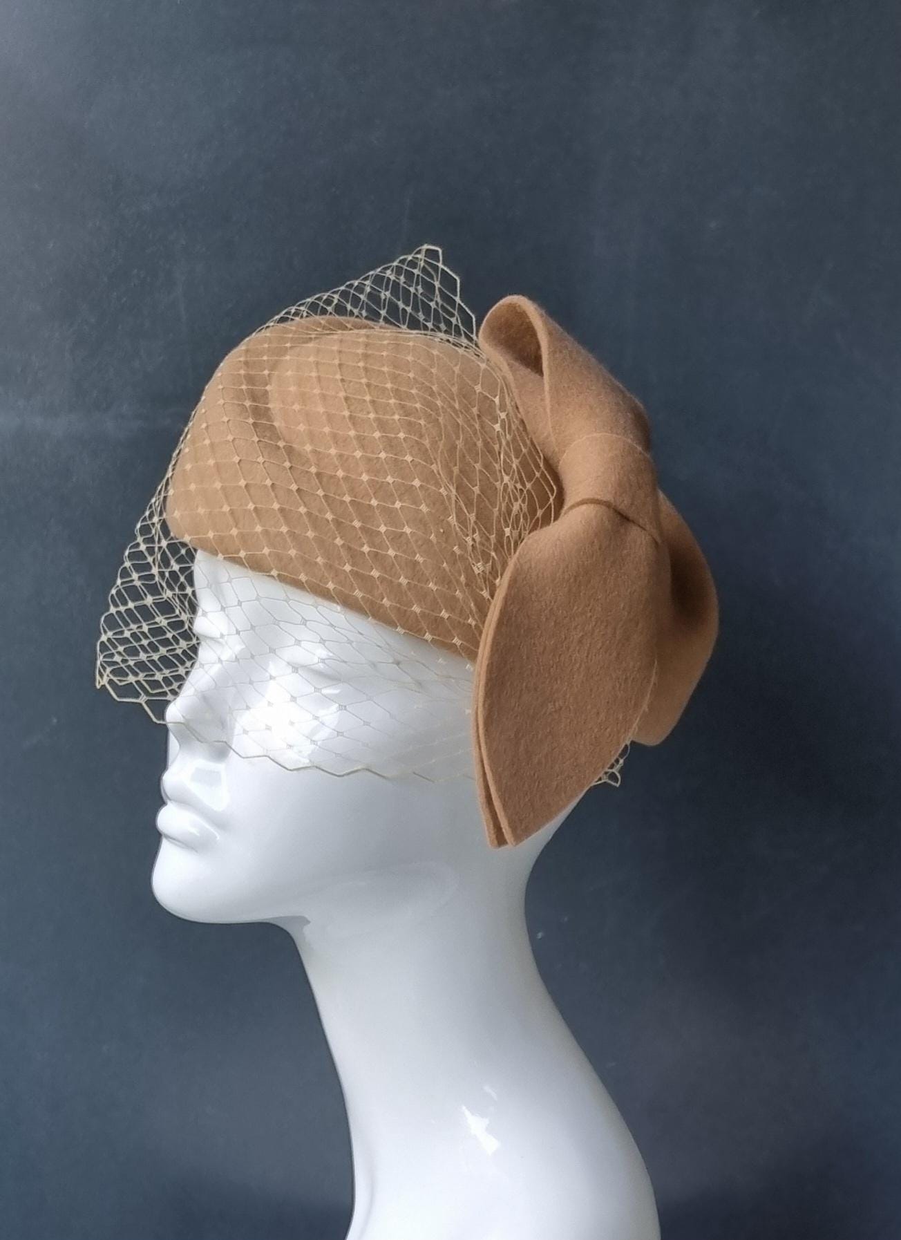 Vintage 60s Fuzzy Faux Fur Pillbox Toque Pillbox Hat Camel Golden Tan Germany Vintage Fur Pillbox Hat: 1950s Women Midcentury Retro Fall  main image 2