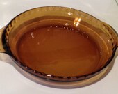 BARGAIN SALE Amber Glass Fluted Pie Pan With Handles - Anchor Hocking Fire King 470