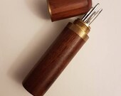 Solid wood sewing darning needle holder. Needle case. Wooden