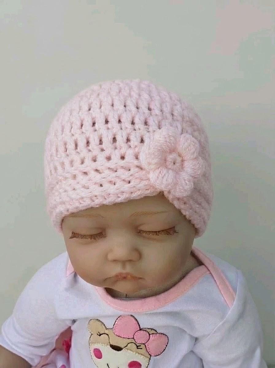 Handmade Crochet Baby Hat With Flower Detail, Newborn to 12 Months