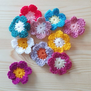 Von Hand gefertigte Häkelblumen. Kartenherstellung, Scrapbooking, Verzierungen für Kleidung, Hochzeitsgeschenke. Blumen Applikationen. 10er Sets oder 20er Sets
