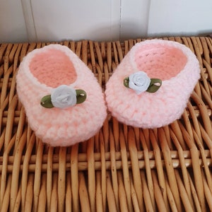 Baby girls crochet ballet shoes. Crochet Baby shoes. Pram shoes. Size 0-3 months . Other colours listed Pale pink