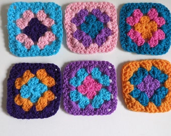 set of 6 small crochet granny squares. crochet . 3 inches. applique, patches