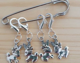 Stitch markers . Set of 4 or 6 bunny  Knitting / crochet stitch markers .