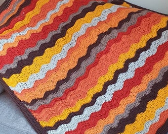 Handmade crochet ripple stripe  lap blanket .Size 51"x40"  ( 129.5cm x 102cm ) New. Vintage look blanket. Wheelchair blanket , chair throw.